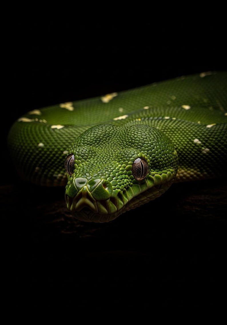 Green Tree Python Wall Art, Photorealistic Green Tree Python Print, Animal Portrait, Printable Digit