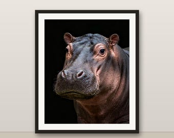 Hippo Wall Art, Photorealistic Hippo Print, Animal Portrait, Printable Digital Download, Home Decor