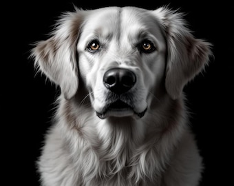 Golden Retriever Wandkunst, Schwarzweißer Hundedruck, 4K 8K Digital Download, Hundedekordruck