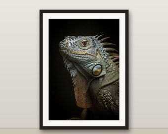 Leguan-Wandbild, fotorealistischer Leguan-Druck, Tierporträt, digitaler Download zum Ausdrucken, Dekoration für Zuhause
