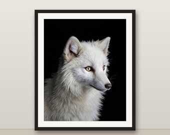 Polarfuchs Wandkunst, weißer Fuchs Druck, Farbe Tierporträt, nordische Dekoration, 8K druckbare digitale Datei