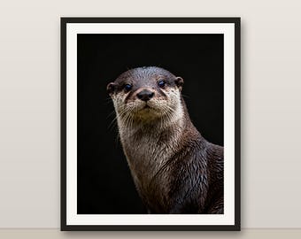 カワウソのウォールアート、写実的なカワウソのプリント、動物の肖像画、印刷可能なデジタルダウンロード、ホームデコレーション