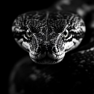 Quadro da parete con pitone reticolato, stampa animale in bianco e nero, download digitale 4K 8K, stampa decorativa a tema rettili.