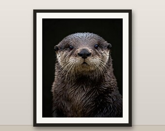 ラッコのウォールアート、写実的なラッコのプリント、動物の肖像画、印刷可能なデジタルダウンロード、ホームデコレーション