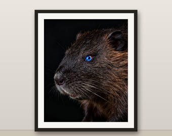 マスクラットのウォールアート、写実的なマスクラットのプリント、動物の肖像画、印刷可能なデジタルダウンロード、ホームデコレーション