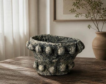 Brutalist Concrete Bowl Planter | Sculptural Organic Vessel | Handmade Textured Cement Decor | Wabi Sabi Art Piece