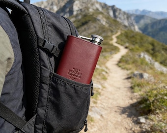 Handmade Cowhide Leather Flask, Artisan 304 Steel Whiskey Flask, Custom Engraved Portable Hip Flask, Personalized Gift for Men