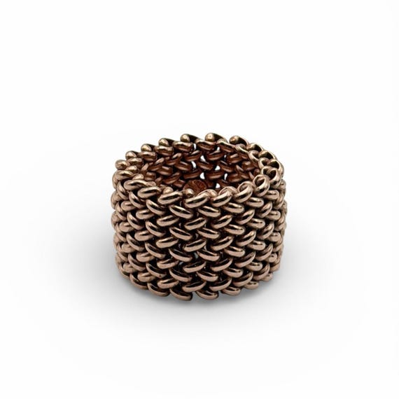 Miss Mimi Beaded Mesh Ring – 18k Rose Gold Plated