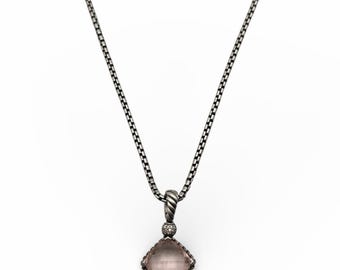 David Yurman Sterling Silver Pink Quartz Pendant Necklace