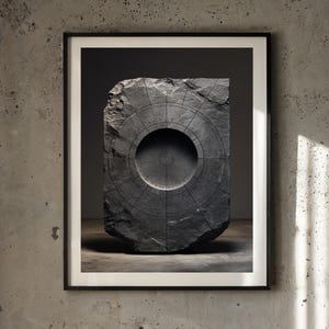 Losa de metal de piedra oscura mate - Rejilla grabada - Bordes rotos - Forma geométrica - Textura artística sutil - Arte mural imprimible para descarga digital
