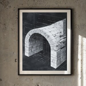 Stone Archway Blueprint - Minimalist Architectural Drawing - Construction Detail - Monochrome - Digital Downloads Printable Wall Art