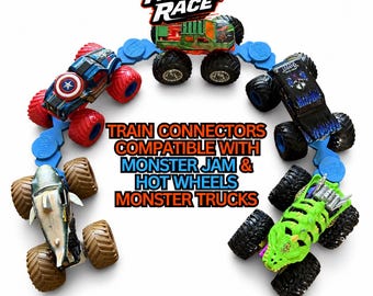 Złączki do pociągów Monster Truck – uniwersalne adaptery do pociągów Hot Wheels i Monster Jam (opakowanie 4 szt.)