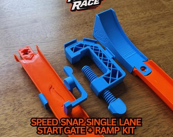 Speed-Snap Track starthek met één rijstrook + klem + opritset | Compatibel met Hot Wheels