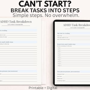 ADHD Can’t Start Planner Printable Digital | Task Breakdown Worksheet | Executive Dysfunction Help | ADHD Reset Page | iPad GoodNotes PDF