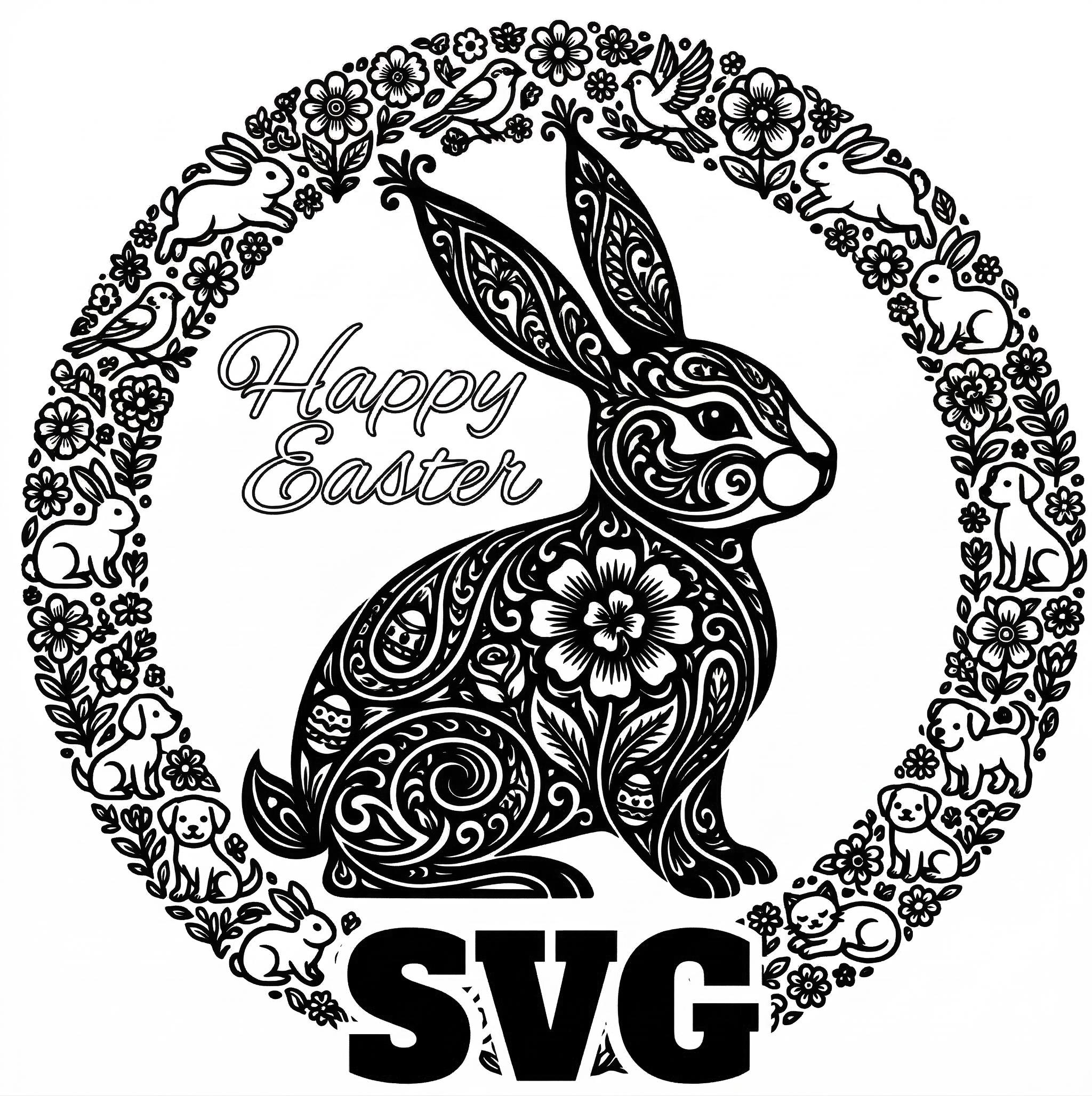 Happy Easter SVG | Floral Bunny Rabbit Cut File for Cricut | Spring ...