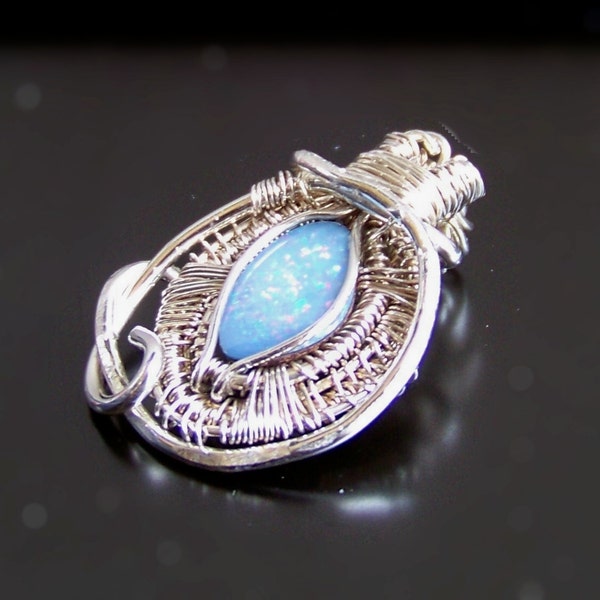 Opal Pendant Heady Wire Wrapped in .925 Sterling Silver, Black Opal Pendant, Australian Opal Pendant