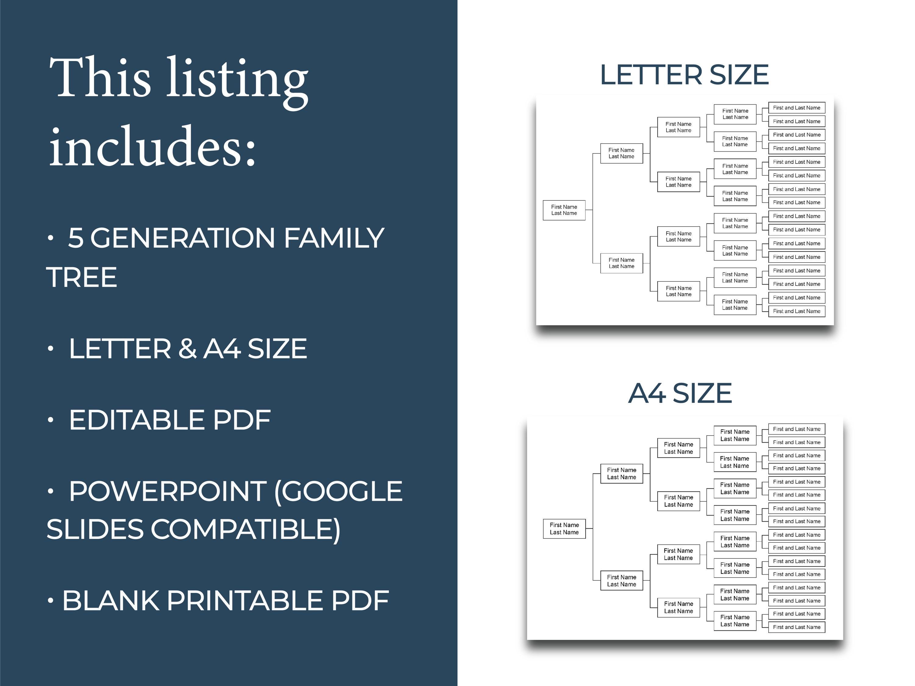 5 Generation Family Chart Editable & Printable - Etsy