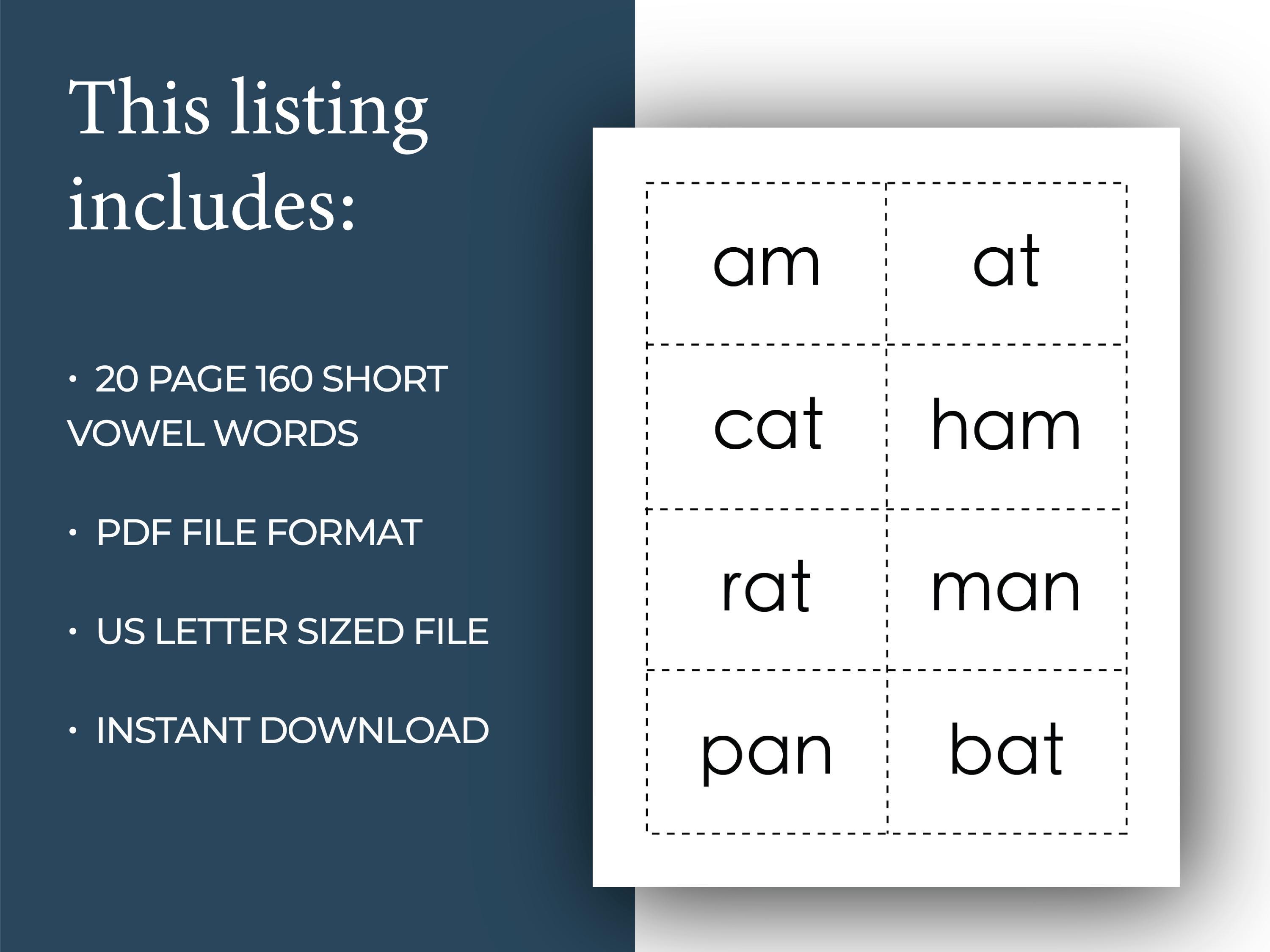 Short Vowel Flashcards Bundle Printable PDF | Short A E I O U | CVC ...