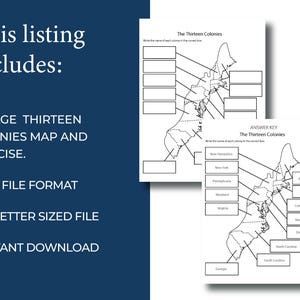Thirteen Colonies Map Worksheet | Labeled, Blank & Answer Key PDF | US ...