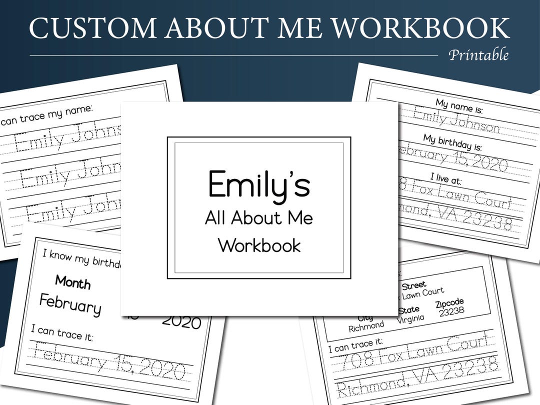 Custom All About Me Workbook | Personalized Name Birthday Address ...