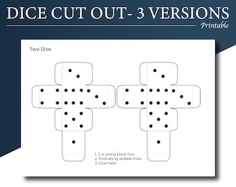 Plantilla de dados imprimible / Dados para cortar, doblar y pegar / Paquete de red de dados de 3 páginas / PDF tamaño carta