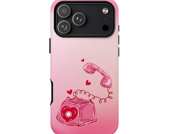 Pink Coquette Retro Phone Case - Vintage Rotary Telephone Aesthetic - Cute Valentine's Day Gift for Her - Girly Y2K Heart Tough Case