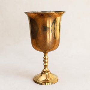 Vintage Brass Goblet Chalice Cup | Tarnished Patina Gold Tone Metal | Rustic Home Decor | Medieval Style Wine Cup