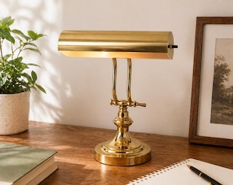Vintage Brass Bankers Lamp Adjustable Desk Lamp Gold Tone Library Light 1990s Classic Office Lighting