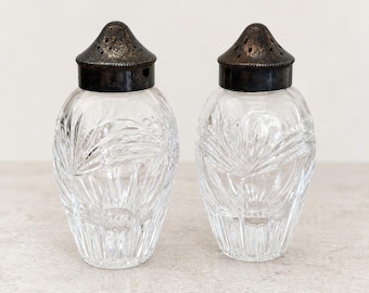 Vintage Marquis by Waterford Crystal Salt and Pepper Shakers Set | Cut Glass Clear Shakers with Silver Tone Lids | Elegant Tableware