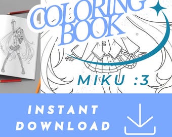 Miku Vocaloid-stil karaktärsmålarbok | Direkt nedladdning i PDF-format