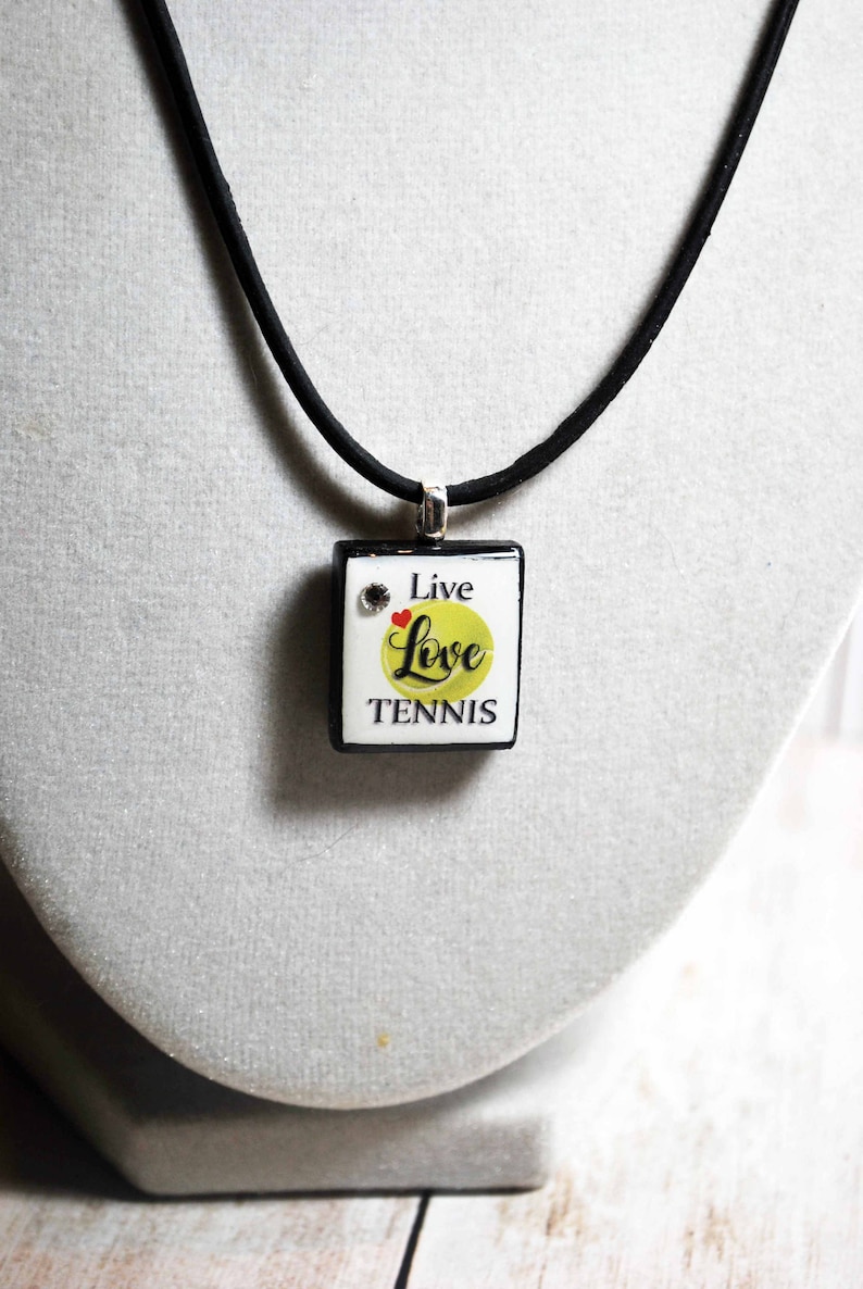tennis charm Love scrabble pendant tennis pendant sport jewelry Scrabble jewelry TENNIS Necklace Live