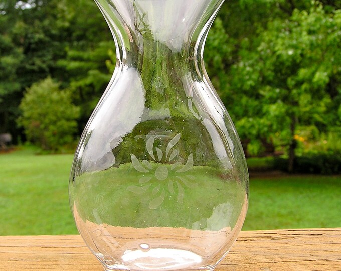 Single Flower Glass Vase Etched Permanent Flower Design Etsy