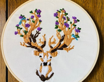 Deer Embroidery Art, Finished, Fiber Art, Wall Art, Home Decor, Wall Decor