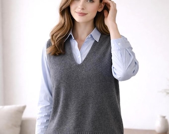 Soft Wool Knit Vest Women, Minimalist V-Neck Sleeveless Top, Cozy Layering Piece