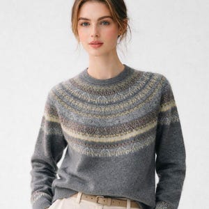 Cashmere-Wool Blend Fair Isle Sweater, Soft Knit Pullover, Classic Nordic Pattern Winter Jumper