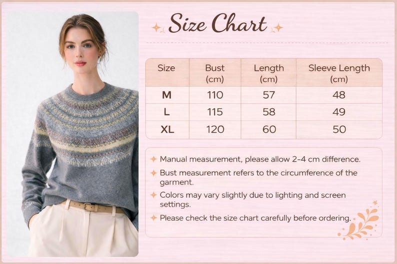 Cashmere-Wool Blend Fair Isle Sweater, Soft Knit Pullover, Classic Nordic Pattern Winter Jumper image 6