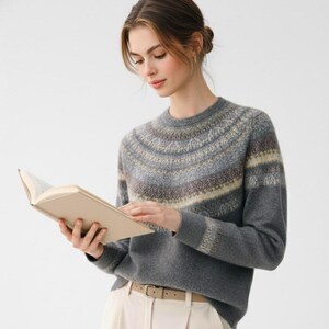 Cashmere-Wool Blend Fair Isle Sweater, Soft Knit Pullover, Classic Nordic Pattern Winter Jumper image 3