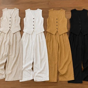 Tencel Linen Vest & Wide Leg Pants Set for Women, Minimalist Casual Chic Co-Ord Clothing image 5