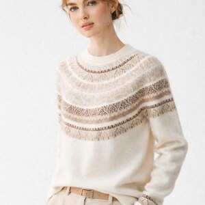 Cashmere-Wool Blend Fair Isle Sweater, Soft Knit Pullover, Classic Nordic Pattern Winter Jumper image 4