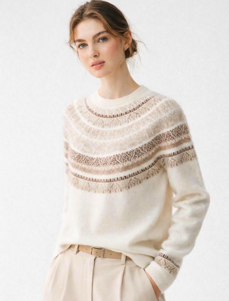 Cashmere-Wool Blend Fair Isle Sweater, Soft Knit Pullover, Classic Nordic Pattern Winter Jumper image 4