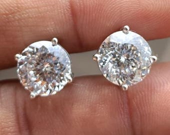 Handgefertigte portugiesische Schnitt Moissanit Ohrstecker 4 Prong Silber Einstellung, elegante runde Ohrringe Alltag Luxus Brincos de Moçanite Brilliant Sparkle