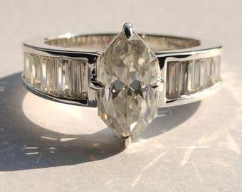 Marquise Cut Moissanite Verlobungsring, Baguette Diamant Ehering, 14K Weißgold Marquise Ring, Vintage Art Deco Ring für Frauen, Geschenk