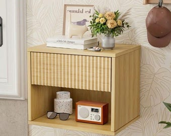 Modern Floating Nightstand with Drawer – Wall-Mounted Bedside Table, Small Space End Table