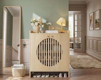 4-Tier Wooden Shoe Cabinet – Freestanding Entryway Organizer with Adjustable Shelves