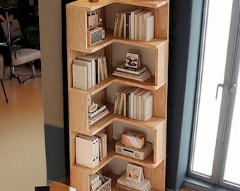 L-Shaped Corner Bookshelf – Space-Saving Tiered Storage Shelf
