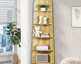 5-Tier Freestanding Corner Display Stand, Tall Narrow Bookcase Shelf (Anti-Tipping Kit)