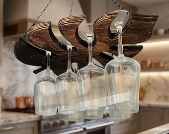 Rustic Ginkgo Leaf Wine Glass Holder – Wooden Wall Mount Rack