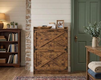 Country-Style Wooden 2-Door Shoe Cabinet with X-Shaped Design – Spacious Entryway Storage Organizer