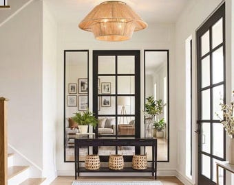 Rustic Yellow Rattan Ceiling Light – Double-Layer Jute Shade Flush Mount (19.7W)