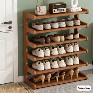 Wood Grain Shoe Storage Rack – Multi-Layer Cubic Organizer Shelf
